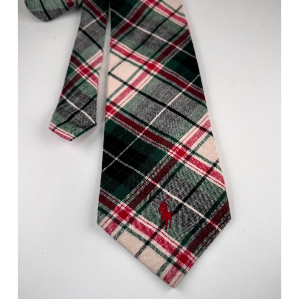 Vintage Polo Ralph Lauren Tie Plaid Tartan 100% Cotton Neck Tie Hand Made In USA